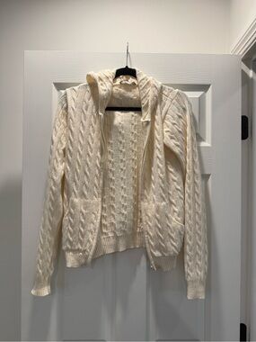 Brandy Melville Cream Cable-Knit Zip Hoodie Sweater